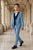 Load image into Gallery viewer, Boys Light Blue 3-Piece Suit with Navy Accents 3-Piece Suit