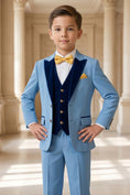 Load image into Gallery viewer, Boys Light Blue 3-Piece Suit with Navy Accents 3-Piece Suit
