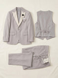 Bild in Galerie-Betrachter laden, Boys Grey Tuxedo with Ivory Lapels 3-Piece Suit for Weddings & Formal Events