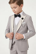 Bild in Galerie-Betrachter laden, Boys Grey Tuxedo with Ivory Lapels 3-Piece Suit for Weddings & Formal Events