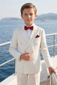 Cargar la imagen en la vista de la galería, Boys Ivory Linen-Blend Double-Breasted 2-Piece Suit