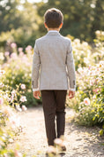 Load image into Gallery viewer, Boys Beige Double-Breasted Blazer with Brown Trousers 2-Piece Suit