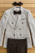 Load image into Gallery viewer, Boys Beige Double-Breasted Blazer with Brown Trousers 2-Piece Suit