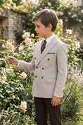 Load image into Gallery viewer, Boys Beige Double-Breasted Blazer with Brown Trousers 2-Piece Suit