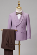 Load image into Gallery viewer, Purple And Brown Cotton And Linen 2-Piece Suit