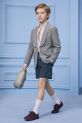 Cargar la imagen en la vista de la galería, Gray and Navy Blue Cotton Linen Short 2-Piece Suit