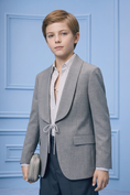 Cargar la imagen en la vista de la galería, Gray and Navy Blue Cotton Linen Short 2-Piece Suit