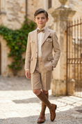 Load image into Gallery viewer, Beige Cotton Linen Single-Breasted Shorts 2-Piece Suit