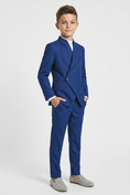 Load image into Gallery viewer, Dark Blue Cotton Linen Tie Buttons 2-Piece Suit