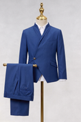 Load image into Gallery viewer, Dark Blue Cotton Linen Tie Buttons 2-Piece Suit