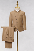 Load image into Gallery viewer, Light Brown Cotton Linen Crew Neck 2-Piece Suit