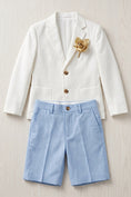 Load image into Gallery viewer, Boys Cream Blazer & Light Blue Shorts 2-piece Suit