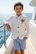 Load image into Gallery viewer, Boys Cream Blazer & Light Blue Shorts 2-piece Suit