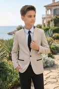 Load image into Gallery viewer, Boys Beige Blazer with Black Trousers 2-Piece Suit