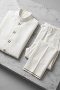 Bild in Galerie-Betrachter laden, Boys Ivory Mandarin Collar 2-Piece Suit for Weddings & Formal Events