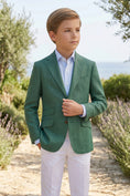 Bild in Galerie-Betrachter laden, Boys Green Linen-Blend Blazer with White Trousers 2-Piece Suit