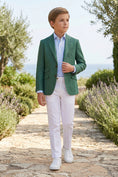 Bild in Galerie-Betrachter laden, Boys Green Linen-Blend Blazer with White Trousers 2-Piece Suit