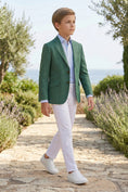 Bild in Galerie-Betrachter laden, Boys Green Linen-Blend Blazer with White Trousers 2-Piece Suit