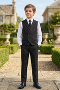 Load image into Gallery viewer, Black Striped Serif Double-Breasted Vest 2-Piece Set