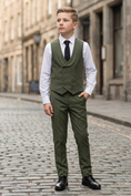 Load image into Gallery viewer, Olive Green Serge Double-Breasted Vest 2-Piece Set