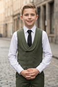 Load image into Gallery viewer, Olive Green Serge Double-Breasted Vest 2-Piece Set