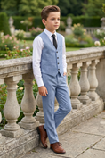 Bild in Galerie-Betrachter laden, Denim Blue Cotton Linen Single-Breasted Vest 2-Piece Set