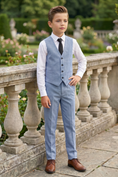 Bild in Galerie-Betrachter laden, Denim Blue Cotton Linen Single-Breasted Vest 2-Piece Set