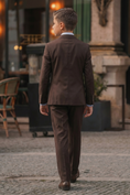 Load image into Gallery viewer, Dark Brown Cotton Linen Double-Breasted 2-Piece Suit