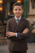 Load image into Gallery viewer, Dark Brown Cotton Linen Double-Breasted 2-Piece Suit