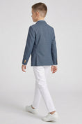 Load image into Gallery viewer, Boys Blue Double-Breasted Blazer & White Trousers 2-Piece Suit