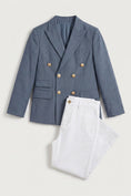 Load image into Gallery viewer, Boys Blue Double-Breasted Blazer & White Trousers 2-Piece Suit