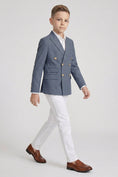 Load image into Gallery viewer, Boys Blue Double-Breasted Blazer & White Trousers 2-Piece Suit