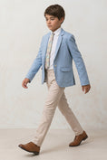 Gallery viewerに画像を読み込む, Boys Light Blue Linen-Blend Blazer with Khaki Trouser 2-Piece Suit