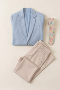 Gallery viewerに画像を読み込む, Boys Light Blue Linen-Blend Blazer with Khaki Trouser 2-Piece Suit