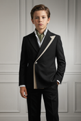 Load image into Gallery viewer, Black Serge Contrast Design Double-Breasted 2-Piece Suit