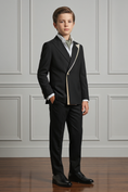 Load image into Gallery viewer, Black Serge Contrast Design Double-Breasted 2-Piece Suit