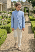 Cargar la imagen en la vista de la galería, Sky Blue Cotton Linen Asymmetrical 2-Piece Suit Set