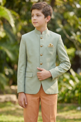 Load image into Gallery viewer, Light Green and Orange Color-Blocked Cotton Linen 2-Piece Suit
