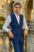 Load image into Gallery viewer, Navy Blue Serge Sleeveless Single-Breasted Vest 2-Piece Set