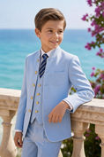 Load image into Gallery viewer, Boys Light Blue Mandarin Collar 3-Piece Suit