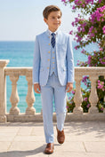 Load image into Gallery viewer, Boys Light Blue Mandarin Collar 3-Piece Suit