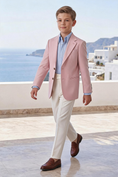 Cargar la imagen en la vista de la galería, Boys Pink Blazer with White Trousers 2-Piece Suit