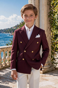 Charger l'image dans la visionneuse de la galerie, Boys Burgundy Double-Breasted Blazer & White Trousers 2-Piece Suit