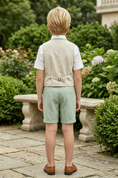 Bild in Galerie-Betrachter laden, Beige & Sage Green Cotton-Linen Blend Asymmetric Single-Breasted 2-Piece Suit