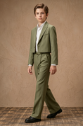 Load image into Gallery viewer, Olive Serge-Blend Single-Breasted Cropped Blazer 2-Piece Suit