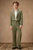Load image into Gallery viewer, Olive Serge-Blend Single-Breasted Cropped Blazer 2-Piece Suit
