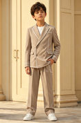 Bild in Galerie-Betrachter laden, Light Coffee Cotton-Linen Blend White Piped Double-Breasted 2-Piece Suit