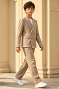 Bild in Galerie-Betrachter laden, Light Coffee Cotton-Linen Blend White Piped Double-Breasted 2-Piece Suit