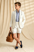 Load image into Gallery viewer, Off-White Cotton-Linen Blend Black Piped Single-Breasted 2-Piece Boys Formal Suit