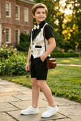 Bild in Galerie-Betrachter laden, Black & White Serge-Blend Gold Foil Print 3-Piece Set (Shirt + Waistcoat + Shorts)